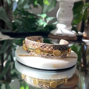 Tory Burch Gold and Snake print Bracelet